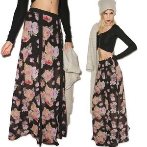 Mink pink black floral sheer maxi